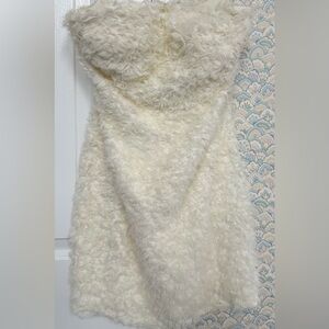 Bebe Ivory Strapless Floral Textured Cocktail / Prom Dress with Built-in Bra